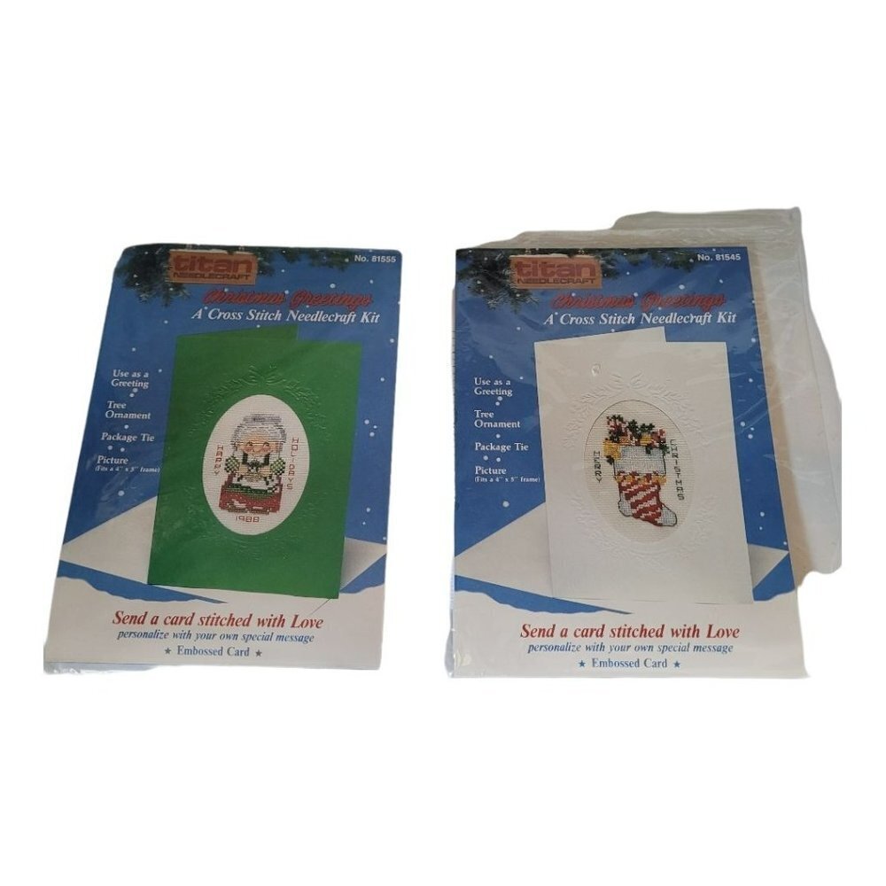 Lot of 2 Titan Needlecraft Counted cross stitch kits Christmas Cards 81555 81545
